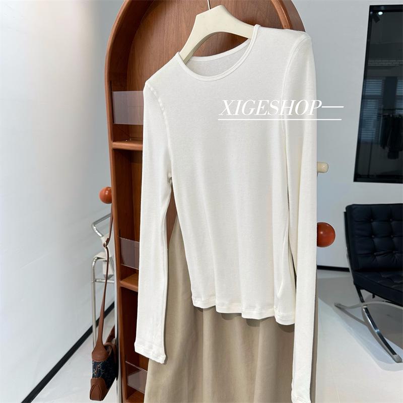 

Gray Soft High-Elastic Slim Fit Round Neck Long Sleeve T-Shirt for Autumn Extra Large белый