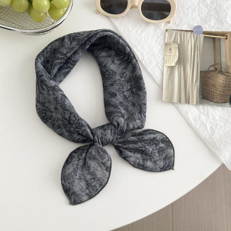 Silk scarf new fashion neck protection small shawl retro literary scarf double-sided floral headscarf headband cotton and linen square scarf