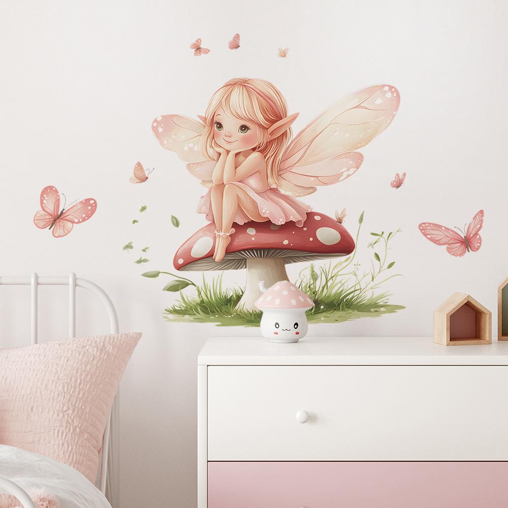 Cartoon Mushroom Fairy Butterfly Wall Sticker Self-Adhesive Removable Home Decor Art