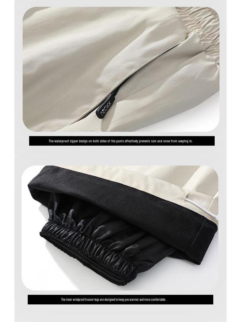 New Couple's Water-Repellent Hooded Ski Jacket & Pants Set - Fleece-Lined for Winter