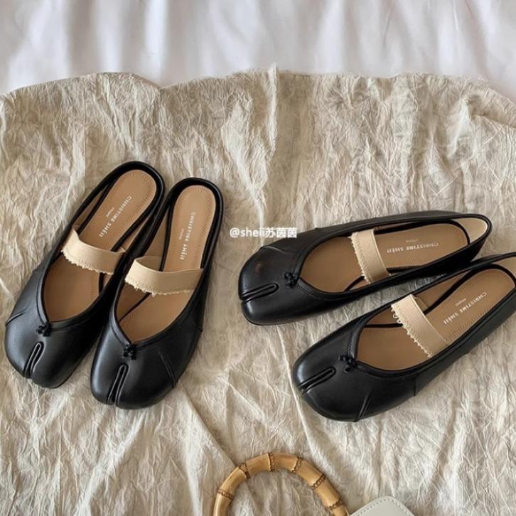 Spot second hair! Fashion versatile new lambskin split-toe flat bottom Mary Jane pig's trotters single shoes women's half slippers summer