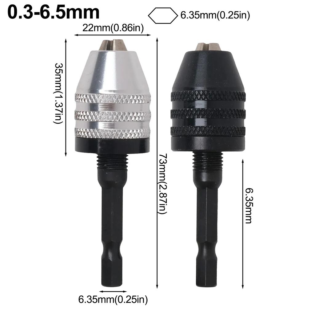 2pcs Keyless Chuck Conversion Adapter Drill Bit Quick Change Driver 0.3-6.5mm Power Tool Parts Accessories