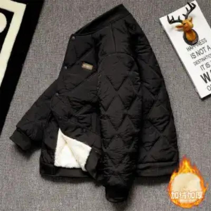 Thickened Velvet Jacket for Men in Winter Diamond Pattern Loose Cotton Coat Korean Style Baseball Japanese