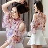 SURE XIAO STORY Fashion Floral Print Chiffon Women Blouse Butterfly Sleeve Women Shirts O-neck Women