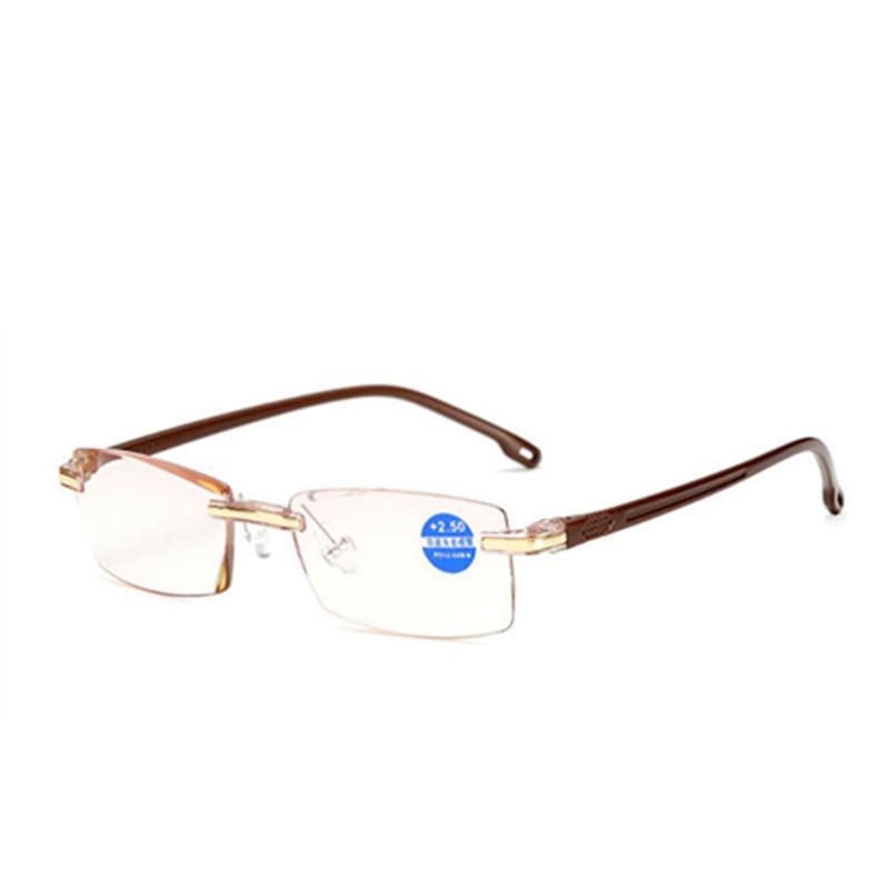 802 1pc Rimless Squared Frame Blue Light Blocking Presbyopia Unisex Men Women Corrective Eyeglasses Reading Glasses