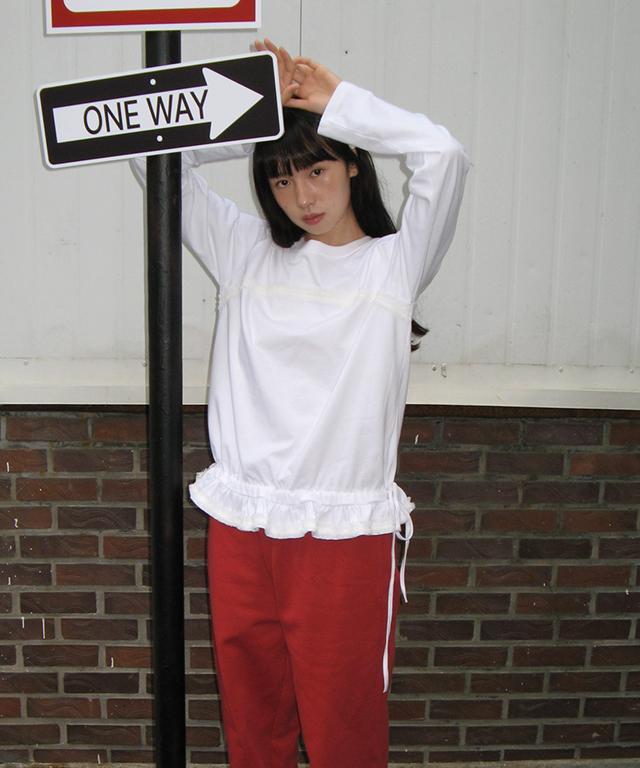 RONRON Frill Shirring Long Sleeve T Shirt White