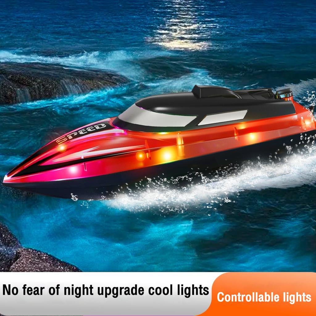 Rc Boat with Colorful Led Light Electric High-Speed Toy Waterproof Racing Remote Control Speedboat Competitive Toy Boy Kids Gift