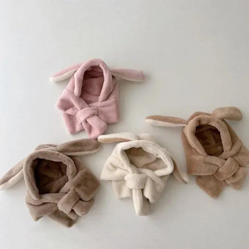 

Набор шапок и шарфов для новорожденных, корейская мода, каваи, шапка-бини с кроличьими и медвежьими ушками, шарфы для маленьких мальчиков и девочек, осенне-зимняя теплая плюшевая шапка