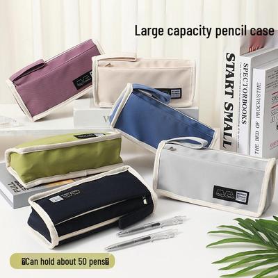 Large Triangle Canvas Pencil Case for Boys & Girls, Double Layer Storage for Junior & Senior High School Students