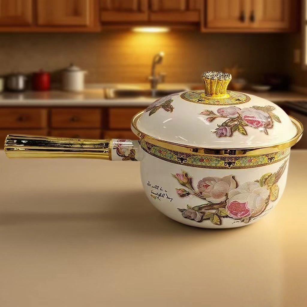 Universal Single-Handle Enamel Porcelain Pot for Milk, Soup, Noodles & Baby Food - Induction/Gas Compatible