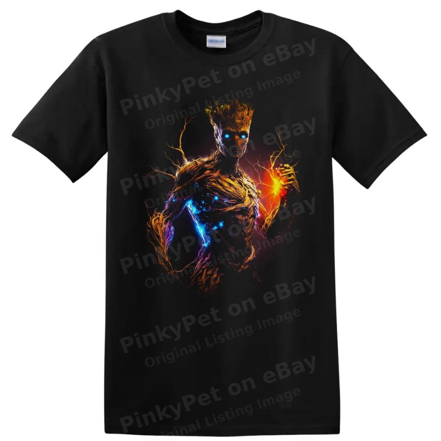 Groot Guardians of the Galaxy Cosmic Tree Hero T Shirt Neon Fire Art Tee Graphic