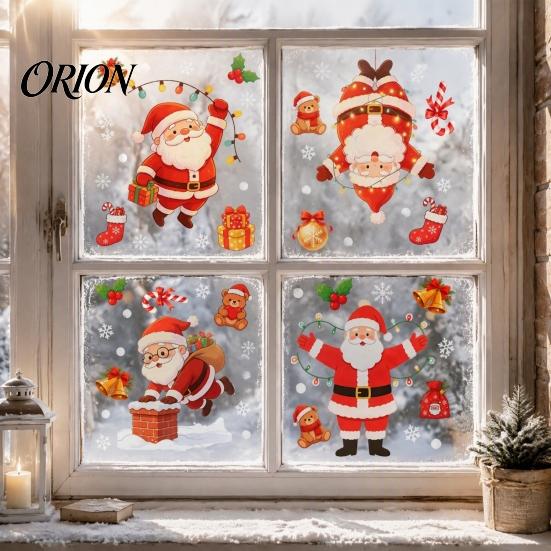 Removable Window Clings for Winter Santa Claus Christmas Static Clings, Glass Stickers with Snowflake Bear Waterproof PVC Doors Bell Patterns,