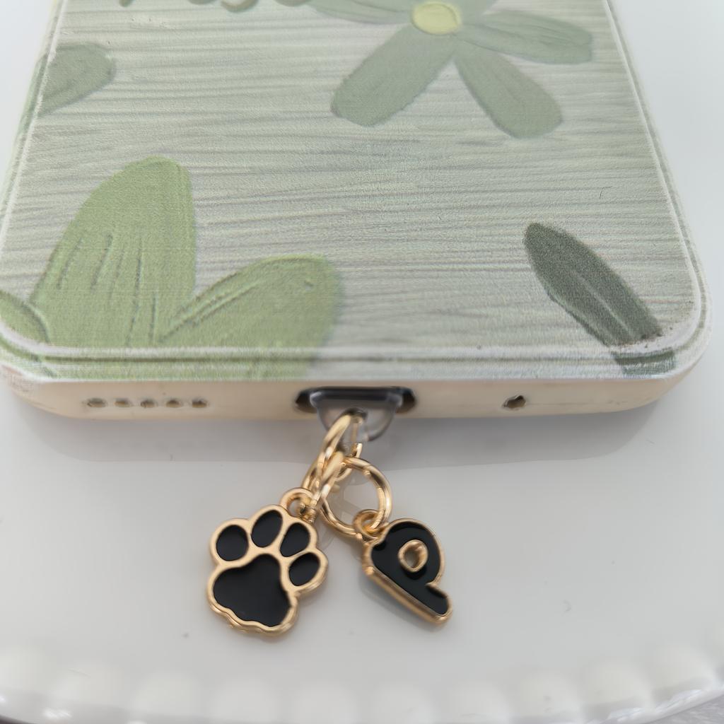 1 Black Cat Paw Animal-shaped Phone Dust Plug with Letters, Suitable for IPhone/Type-C Interface Dust Plugs, DIY Phone Decoration and Protection