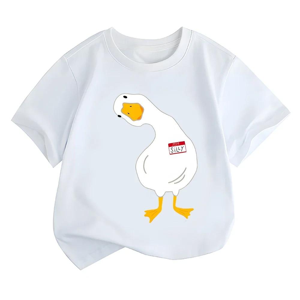 Children's Cartoon Duck Printed T-shirt, Summer Short-sleeve Casual Loose Top for Boys and Girls