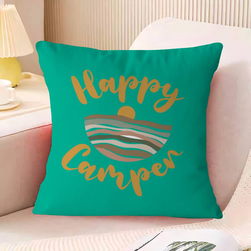 Happy Camper Kissenbezug Cartoon Geschenk Kissenbezug Schlafzimmer Zuhause Sofa Stuhl Sitz Dekor Kissenbezug