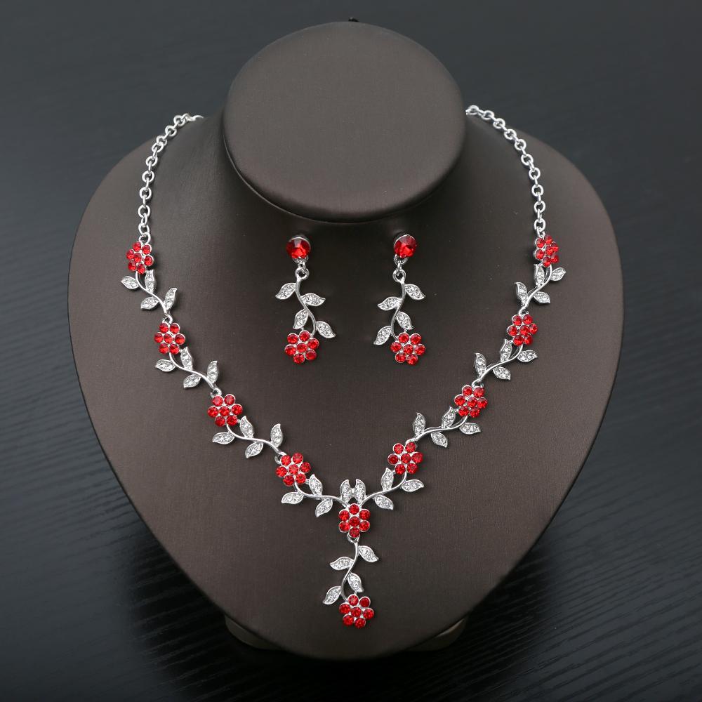 Exquisite Fashion Rhinestone Bride Zircon Sets Women Luxury Flower Choker Necklace Earrings Wedding Dress Bridal Necklace Sets