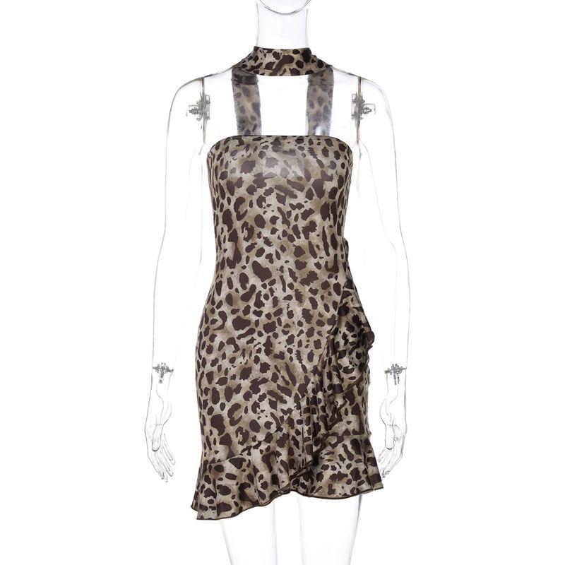 

Elsa Fashion Ins Hot-Selling New Products Sexy Sexy Leopard Print Print Tube Top Ruffles Vacation Style Dress Women Leopard print L