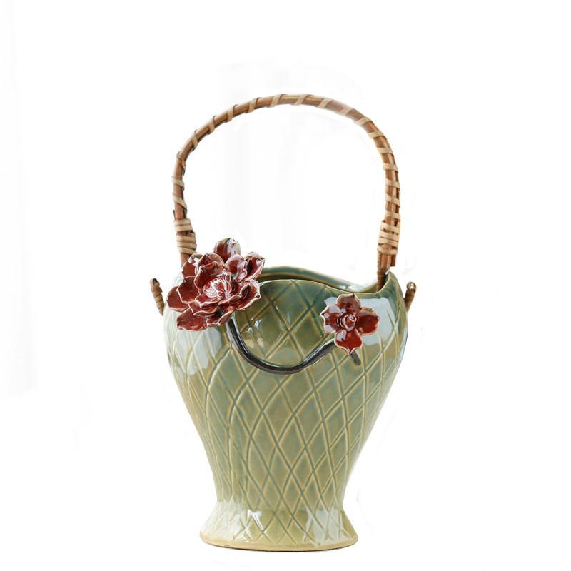 Rattan Hand Blumenkorb Vase Sukkulenten Pflanztöpfe Blumentopf Steinzeug Korb Garten Hof Dekorative Accessoires Vasen Töpfe