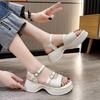 Muffin Platform Shoes Women's Summer New Open-toed Niche Design Patent Leather One-word Buckle Casual Sandals