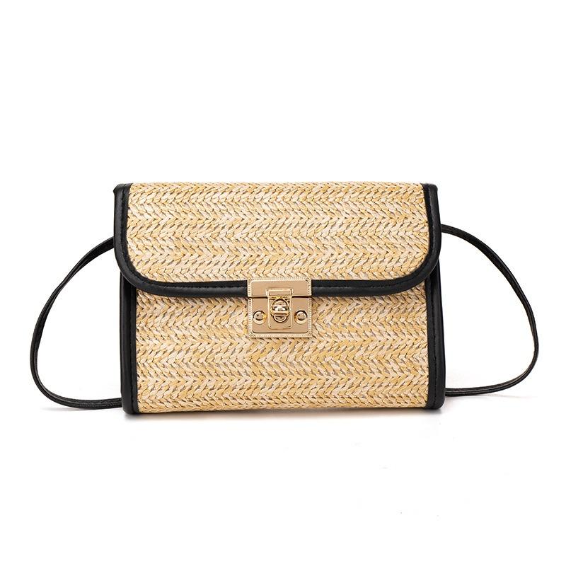 Women's Bag New Fashion Casual Rattan Woven Lock Crossbody Small Square Bag Shoulder Bag
