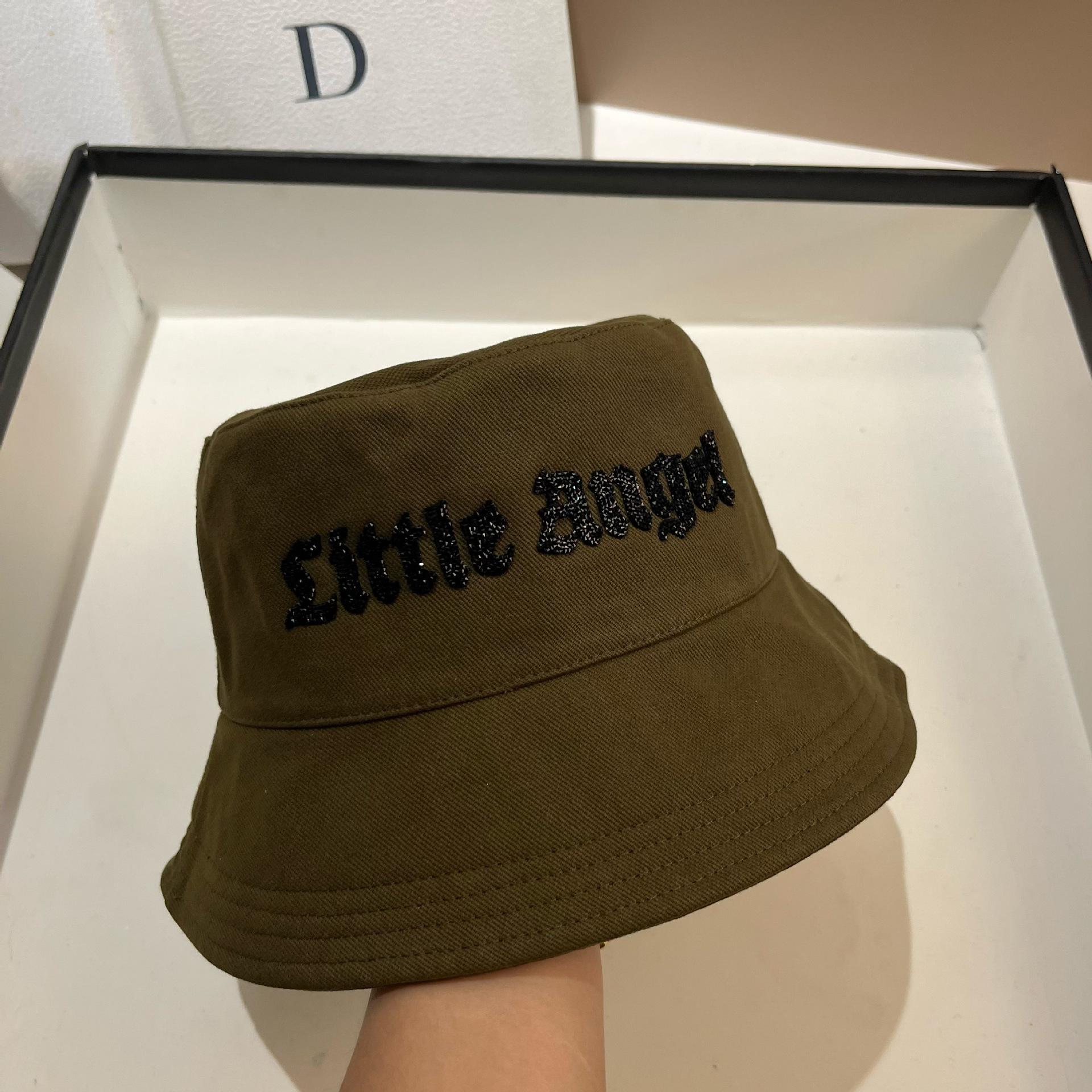 

Rhinestone Sanskrit Alphabet Cotton Bucket Hat Spring And Summer Leisure Basin Hat Outdoor Travel Breathable Sun Hat Adjustable оливковий колір