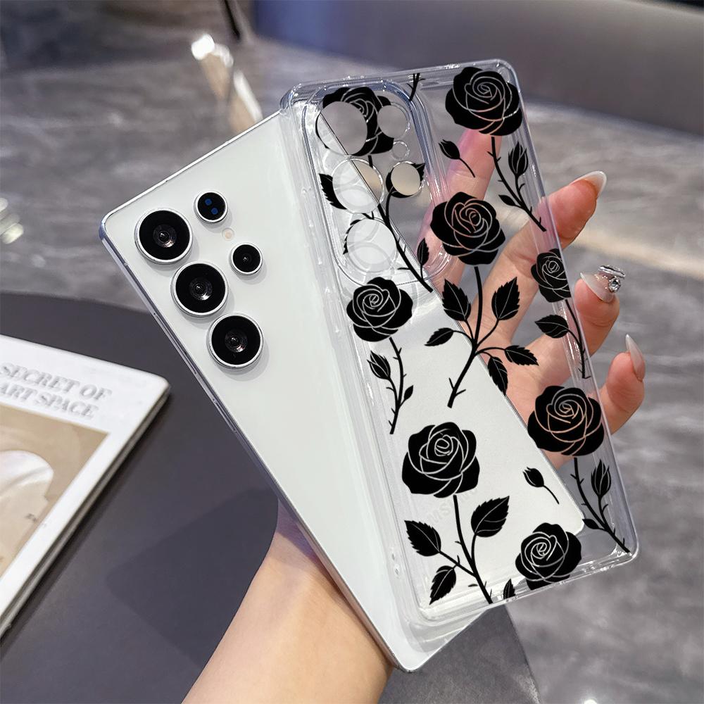 Rose Silhouette Seamless Pattern Phone Case for Samsung Galaxy S26 S25 S24 S23 S22 S21 S20 FE Plus Lucency TPU Protection Cover