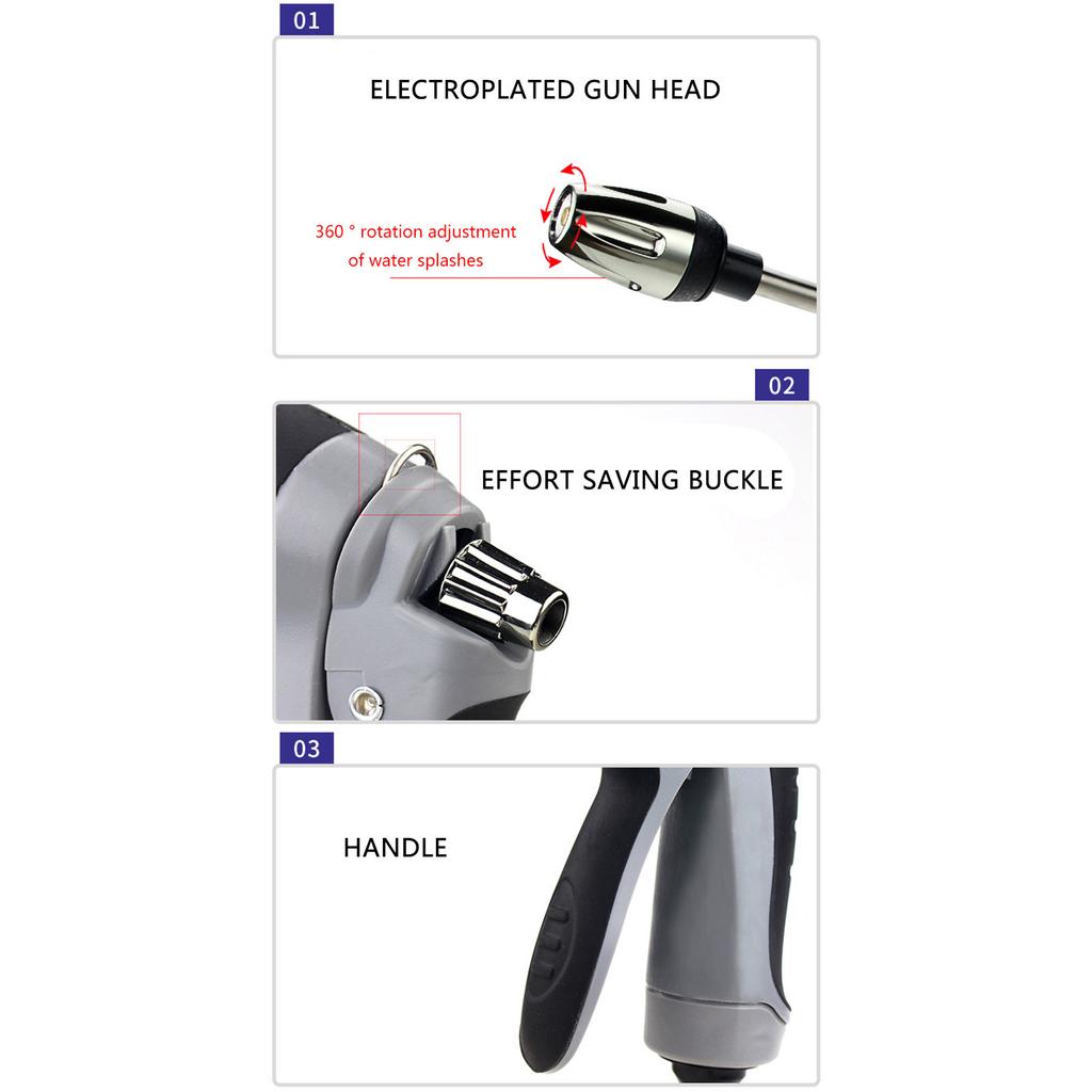 High Pressure Garden Hose Nozzle Adjustable Water Flow Washer with Long Rod Guns Set with Extendable Rod for Cleaning