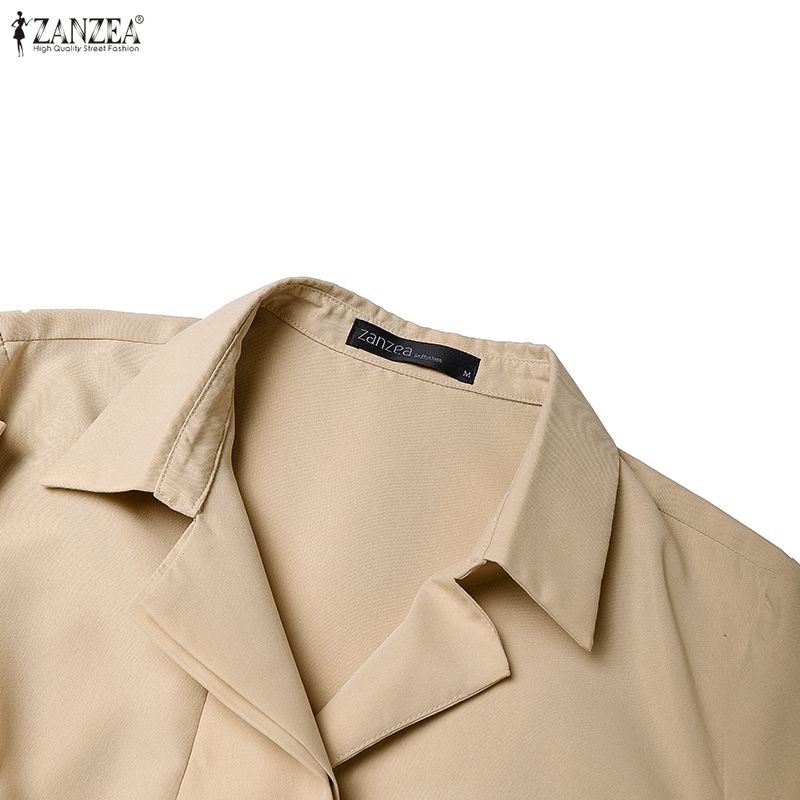 ZANZEA Women Turn Down Collar Long Sleeve Loose Casual Dress