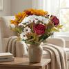 Rustic Fall Autumn Sunflower Peony Bouquet UV Resistant Sunflower Floral Decor  Living Room Decor