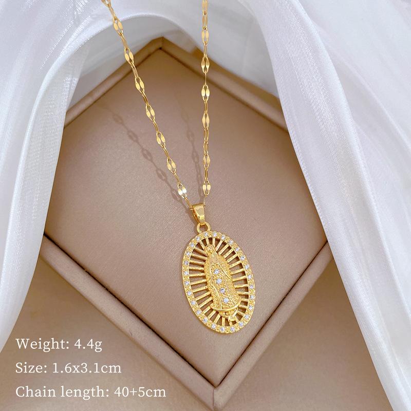 Foreign Trade Portrait Copper Micro-Inlaid Necklace Combination Female Real Gold Electroplated Exquisite Collarbone Chain