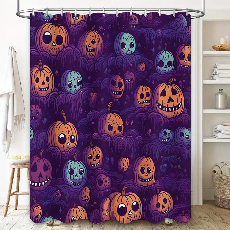 Halloween Pumpkins Bath Mat Bathroom Shower Curtain Decorative Waterproof Fabric 3D Printed Waterproof Home Decor Multicolored M