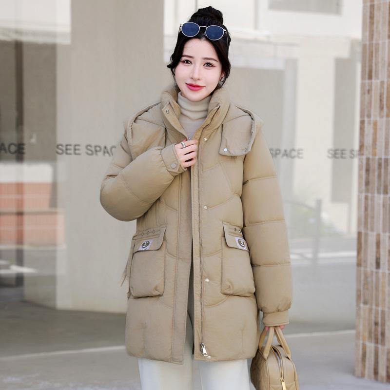 2025 winter Korean version of hooded bread jacket plus size thickened down cotton jacket women's mid-length loose cotton jacket