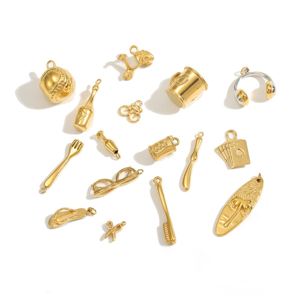 CARLIDANA Stainless Steel Coffee Teapot Cup Bike Scissors Charms White Collar Leisure Series Gold Plated DIY Charm Accessories