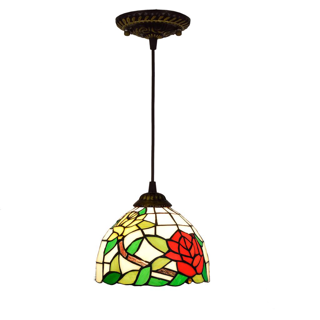 20cm/8“ European Stained Glass Pendant Lamp Dinning Room Chandeliers Hanging Light Bedroom Lighting Fixture Home Luminaria Decor