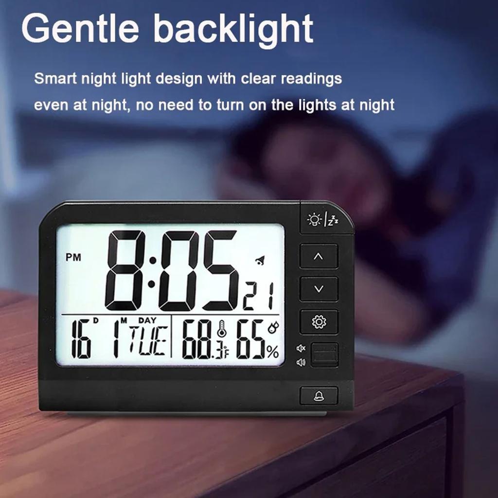 Large Screen Digital Alarm Clock with LCD Display Backlight Temperature Battery Operated for Students and Professional