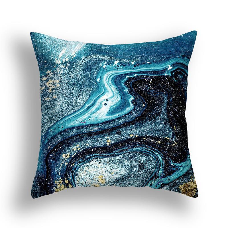 Niebieska Marmurowa Poszewka na Poduszkę 45x45cm Wzór Skały Morskiej Kwadratowa Sofa Poduszka Kwadratowa Abstrakcyjny Liść