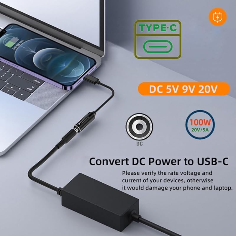 Cavo CY, jack DC 7,9X5,4 mm, ingresso USB-C, alimentatore di tipo C, cavo di ricarica da 100 W, computer portatile, telefono, PD9V 5V 20V