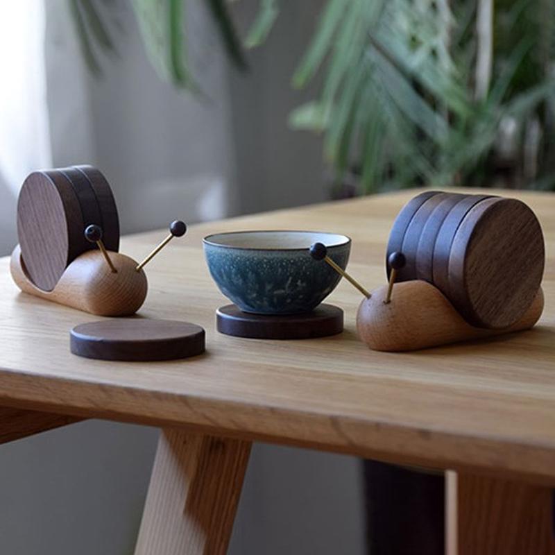 

1 Set Wood Cup Mat Placemats For Table Snail Shaped Heat Insulation Pad Wooden Tea Coaster Tool Tea Tray Creative Gifts