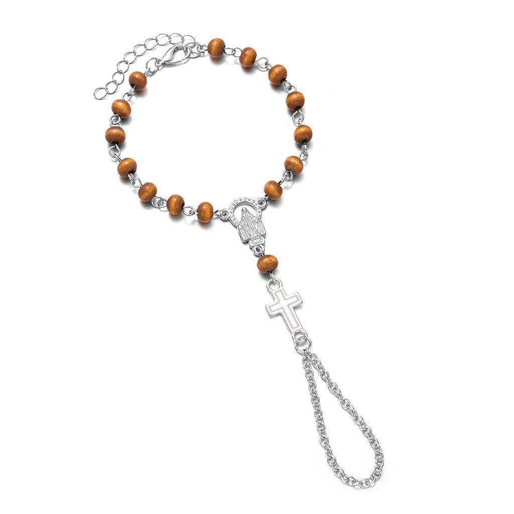 Women's Cross Finger Bracelet, Religious Style Beaded Back Hand Chain, Dark Style Niche Accessory
