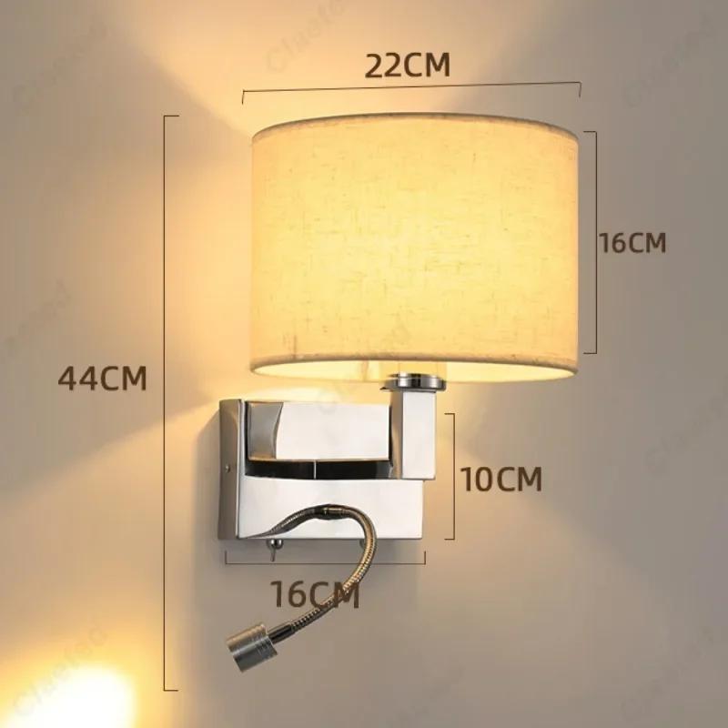 E27 Minimalist LED Fabric Lampshade Wall Light 360° Rotating Spotlight Reading Light Bedroom Bedside Lamp Indoor Home Decoration