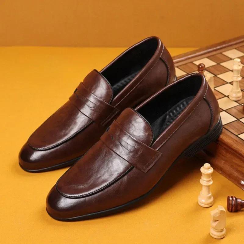 Fashion Brown Flat Leather Loafers Shoes for Men Fashion 2024 Classic Original Size Man Casual Shoe 45 Comfortable Shipping Free New In