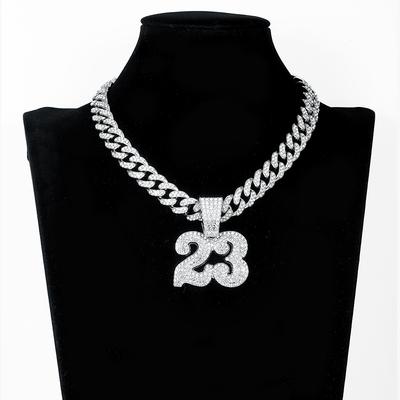 Hip Hop Muži Ženy Náhrdelník s přívěskem 23 čísel Iced Out Bling Crystal 13mm kubánský řetízkový obojek náhrdelníky Fashion Rock Šperky Dárek