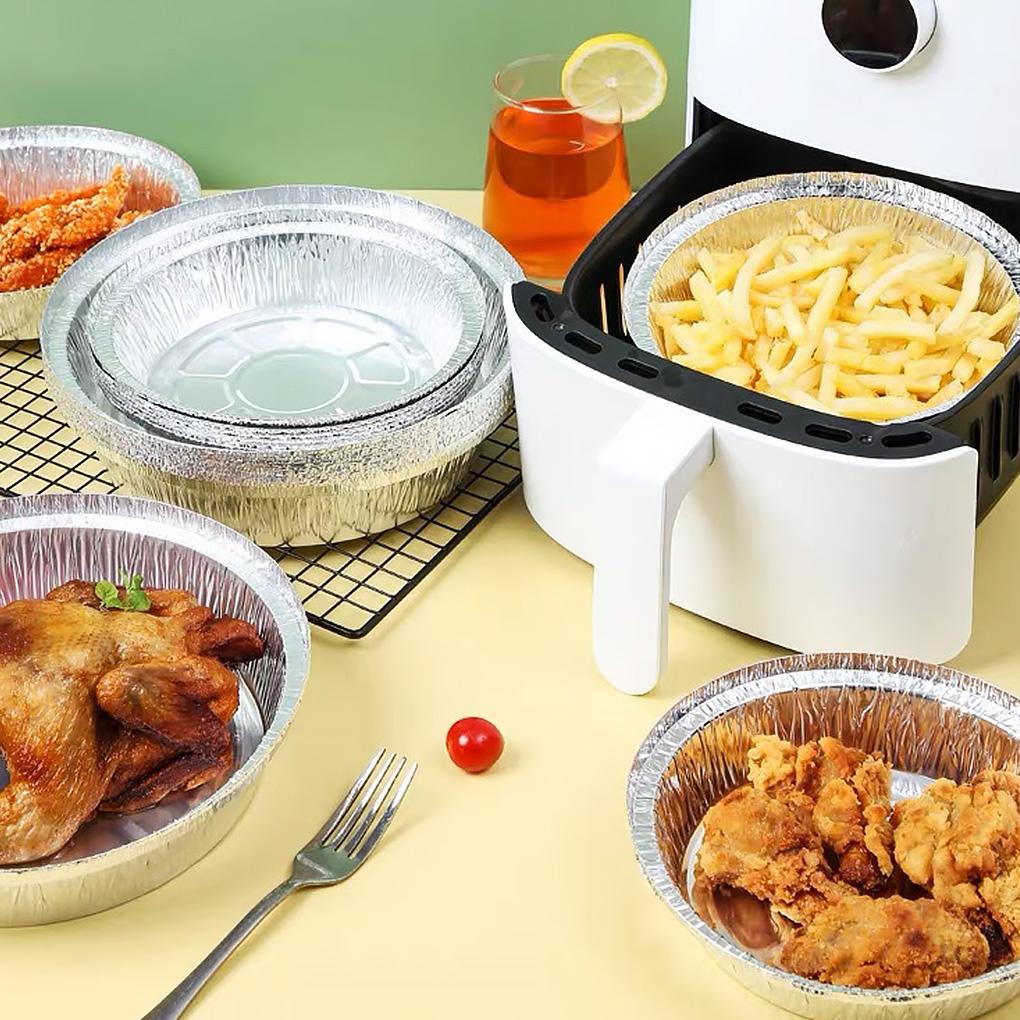 50 adet şeffaf kapaklı pişirme tavaları Dondurucu Fritöz Astarı Pizza Ekmek Tepsileri Yeniden Isıtma Kapları Flanş Plakaları Mutfak Tencere