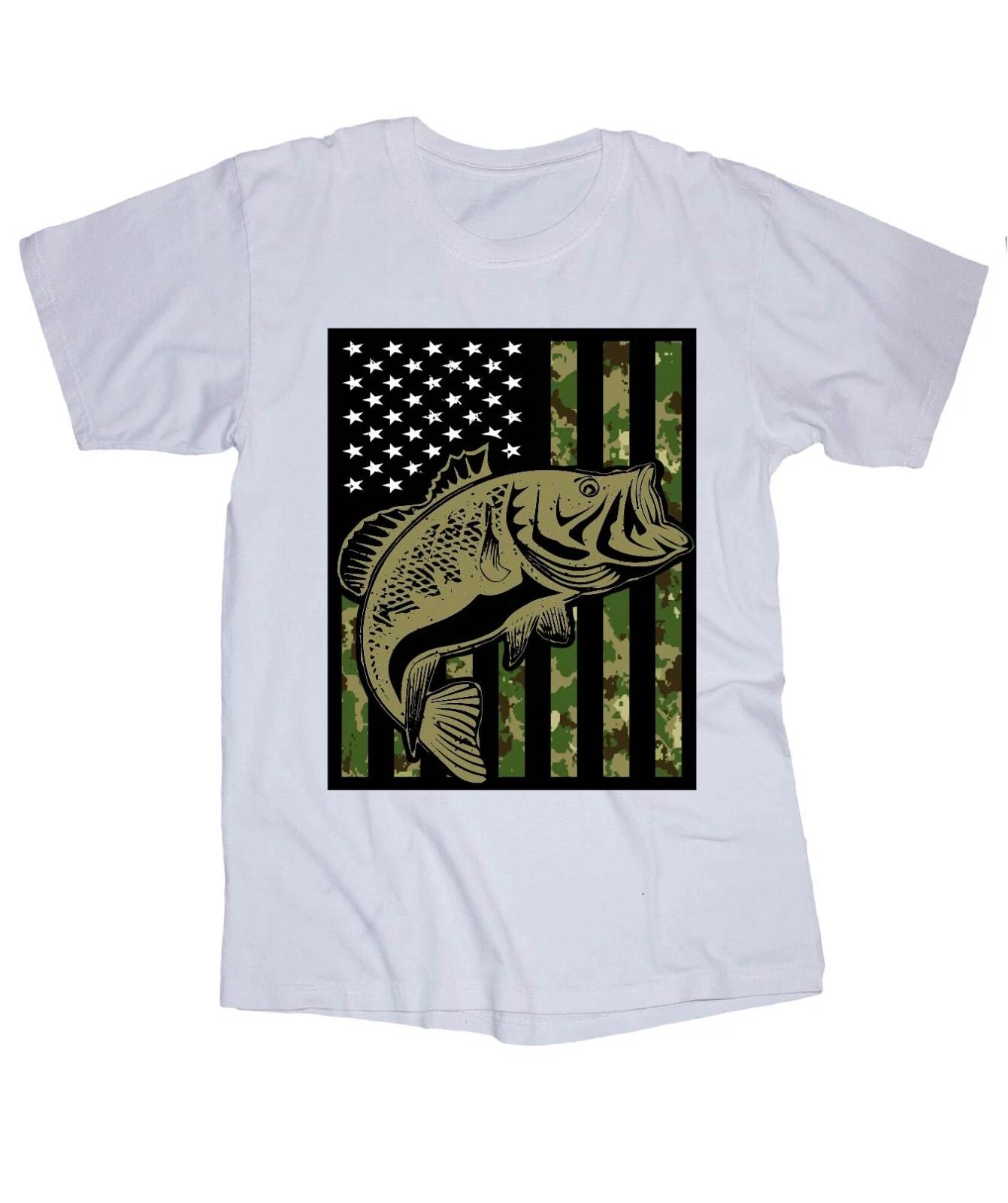 Fishing T-shirt white Camo flag, Trout, Bass, Crappie, Lake life Fish 3XL