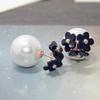 1 Pairs Fashion simulated pearl ball Earrings flower hiphop two side Jewelry Double side Stud Earring