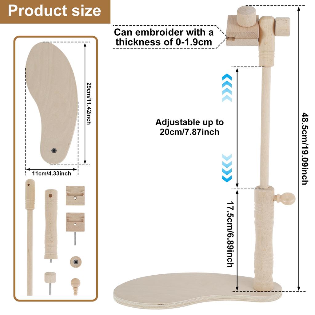 Embroidery Hoop Stand Adjustable Beech Wood Cross Stitch Stand Rotated Embroidery Frame Stand for Art Craft Sewing Needlework