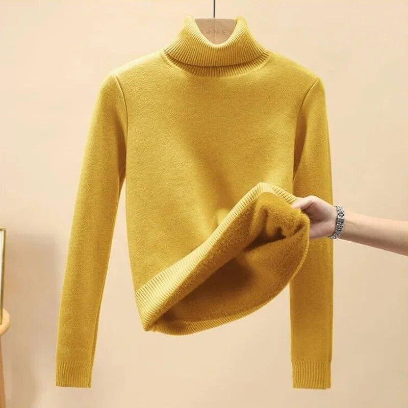 Office-lady Dolcevita Solido Maglione Donna Autunno Inverno Casual Pile Addensato Caldo Pullover Moda Loose Fit Soft Top 29760