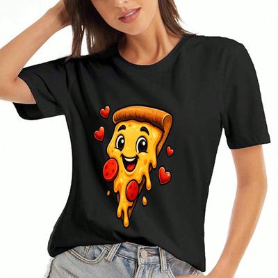 Pizza Damen Baumwoll T-Shirt, Premium Baumwollqualität Druck, Strapazierfähig Und Langlebig, Lässige Mode. Leckeres Pizzastück-Design für Food-Liebhaber, Enjo