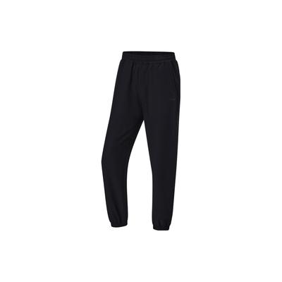 Solid Color Mid-Rise Fleece Cuffed Knit Sports Pants Women Bottoms Black AYKU086-1