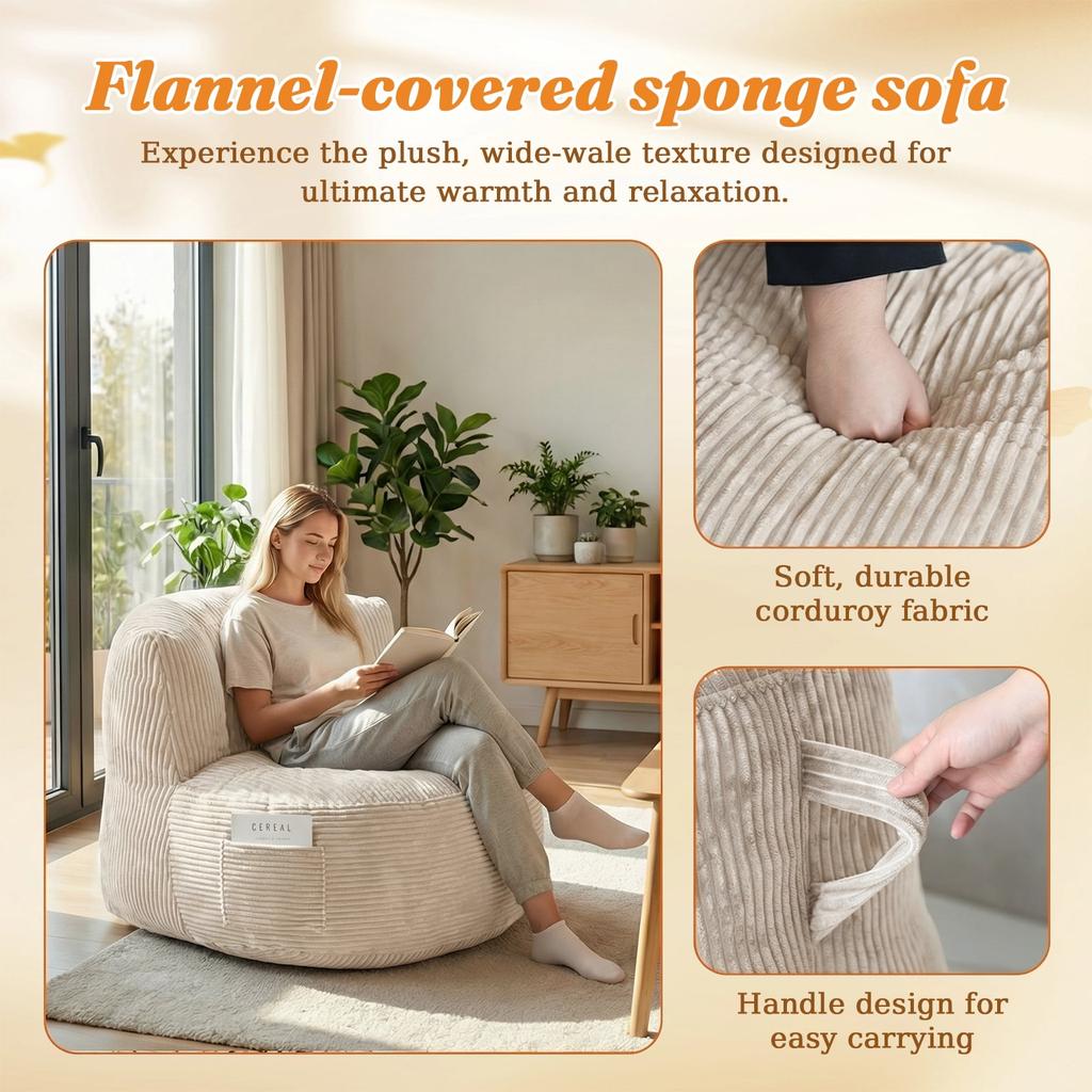 Übergroßer Sitzsack für Erwachsene, Riesiges Bodensofa aus Memory-Schaum, Großes Faulsofa